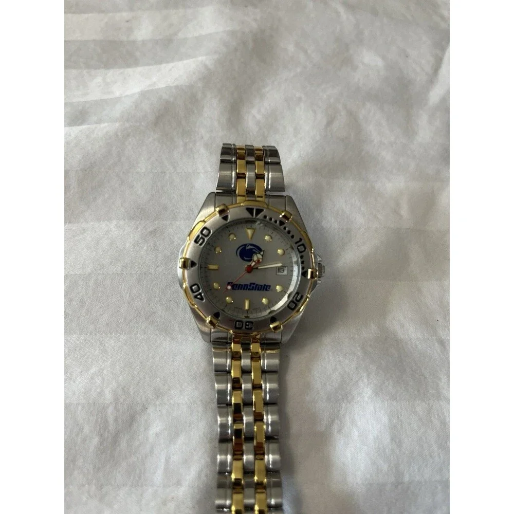 PSU Penn State LogoArt Watch Two-Tone Gold/Silver Rotating Bezel Date With Box